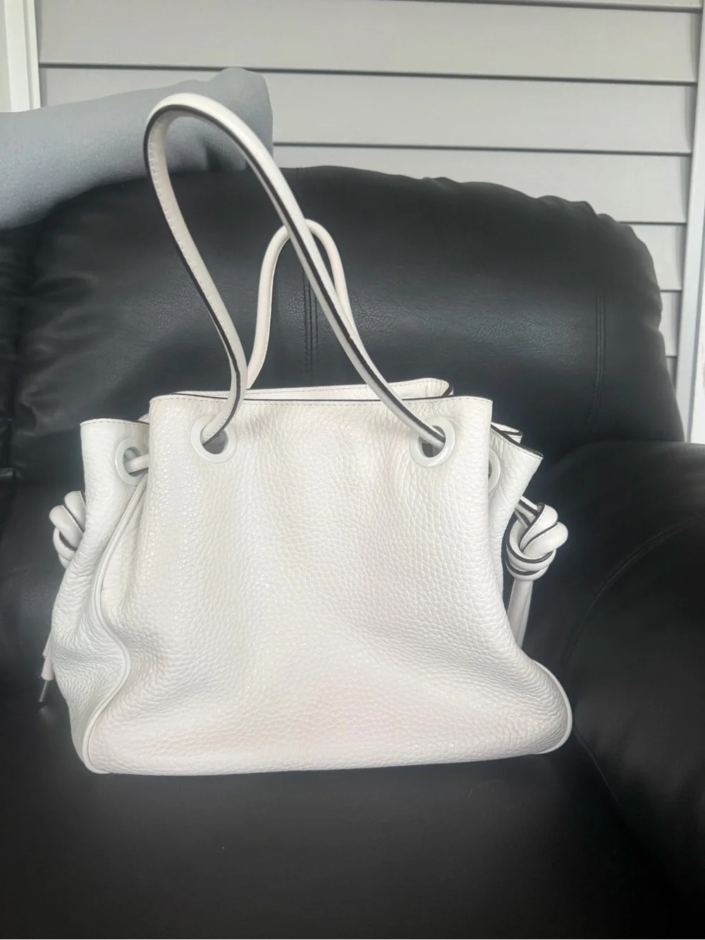 Michael Kors White Pebbled Leather Drawstring Shoulder Bag